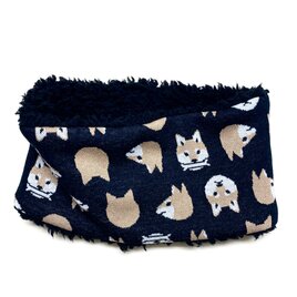 【即納可能】かぶるタイプ☆キッズサイズ☆柴犬柄(黒色)＋ふわふわプードルファーのネックウォーマー