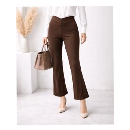 穿いている感じがしない美脚ストレートストレッチロングパンツ:7～13号対応！通年使用◎股下70/74㎝:茶色ブラウン