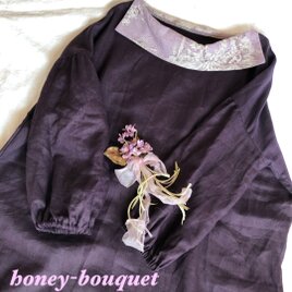 ロールカラーのバルーン袖ワンピース☆パープル