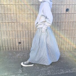 ふんわりダブルガーゼのロングスカート＊ヒッコリーデニム風ストライプ＊マキシ丈＊コットン100％