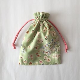 巾着  USAコットン 花柄 レース付き