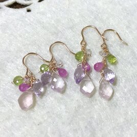 桜色のショートピアス【14KGF】