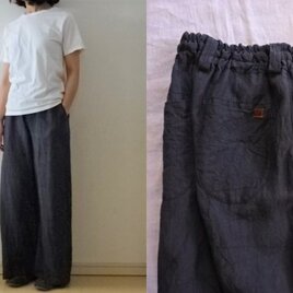 【受注制作】濃紺天日干し40リネン　シンプルワイドパンツ