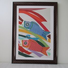 g4　送料無料　フレーム付　鯉のぼり　アート　写真　パネル　A3サイズ