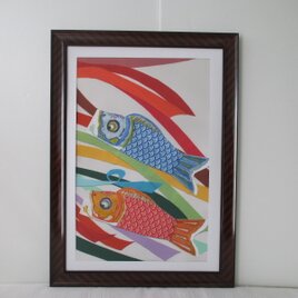 g4　送料無料　フレーム付　鯉のぼり　アート　写真　パネル　A3サイズ