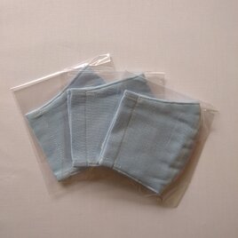 3枚セット 立体マスク『ゴム無し』 6重ガーゼ 大人サイズ 水色