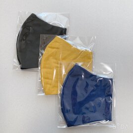 ３枚 表裏ガーゼマスク　大きめサイズ 布マスク 立体マスク 黒からし紺の画像