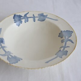 染付け丸リム皿（菜の花）