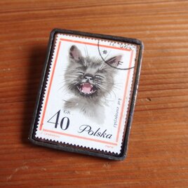 SALE ヴィンテージ切手のブローチ - ポーランド 猫 ヨーロピアン・ショートヘアの画像