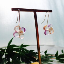 紫陽花　雫　パールピアス　14KGF　 夕焼け色