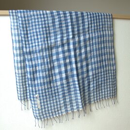 手織り・藍染め リネン大判ストール　紺×あさぎ
