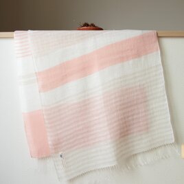 手織り・草木染め リネン大判ストール　ボーダー・ピンクの画像
