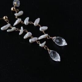 あこやケシパールと水晶のロングピアス【イヤリング】