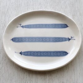 楕円絵皿・中/ロングビーンズ【Japanese Blue】