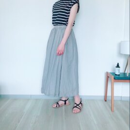 春夏　裏地付きギャザースカート　シルバーグレー