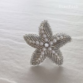L1【Starfish】ヒトデ 海星 ビーズ刺繍 ブローチの画像