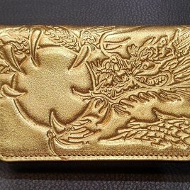 金運開運・お守り・純金箔革製・カードケース・ゴールド（金龍）素地の画像