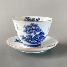 手描き山水絵 せん茶碗皿セット(小)の画像