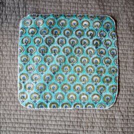 ハンドブロックプリント　タオルハンカチ　グリーン