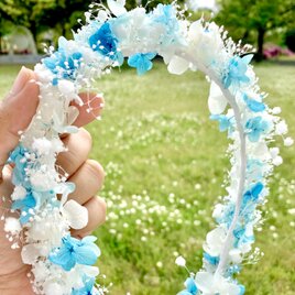 花冠　花かんむり　サムシングブルー　紫陽花の花冠　バックカチューシャ　ハーフ花冠　 成人式　結婚式　卒業式　OHANAの画像