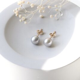 シルバーグレー淡水真珠 一粒ピアス 14Kgf｜フォーマルにも｜ー Quiet Grace ー