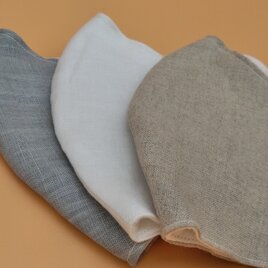 秋いろグレー❁麻のおしゃれ立体マスク（調節ゴム・ポケット付き）