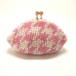 ビーズがま口 千鳥格子 ピンク