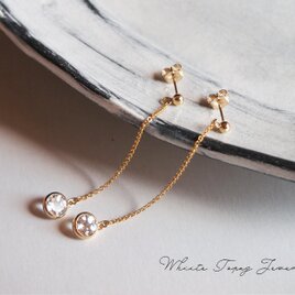 宝石質ホワイトトパーズのロングチェーンピアス　14KGF