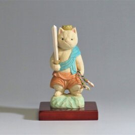 木彫り　立不動明王猫　猫仏2011の画像