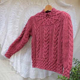 アランのヨークセーター・ローズレッド　04（送料無料）