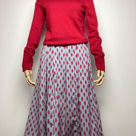 【着物リメイク】タック＆ギャザースカート/ブルーグレー地に赤変形ドットの画像