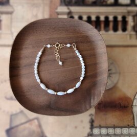 天然石のコードブレスレット ■ God's Rice ■ 14KGF マザーオブパール