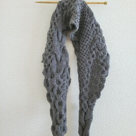 48.定番色のなわ編みショール〈グレー〉の画像