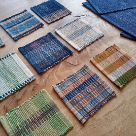 再入荷！☆いろいろ5枚セット☆かわいいサイズの裂き織りコースター　木綿・手織りの画像