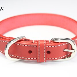【送料無料】高級レザー首輪〈中型犬〉　本革ベルト　赤(朱)色　幅２１ミリ　厚さ３.７ミリ　【リード別売】