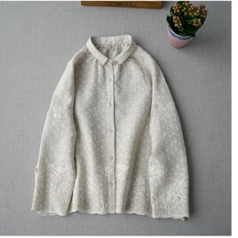 リネン100%贅沢な総刺繍甘すぎず大人可愛いトップス♪