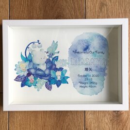 【セミオーダメイド】青い鳥とブルースターの花の命名書の画像