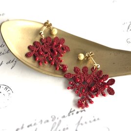 天然石ジェイド&シルクレースリーフピアス(イヤリング変更可)