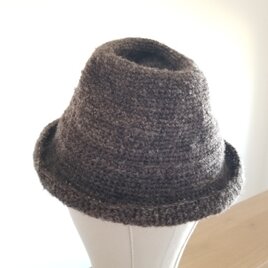 手編み中折れハット黒グレー
