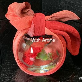 With Aroma シルクちりめんふろしき 45cm 1.8k 「薮椿」ガラスの器は含まれておりません化粧箱付き 名入れ可の画像