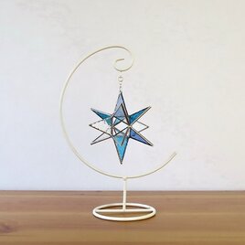 ゆらゆらスター・星のサンキャッチャー・クリア×ブルー・飾る用の土台付き　の画像