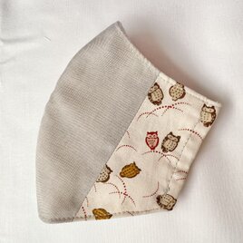 生地にこだわり！フクロウのマスク★抗菌消臭&花粉がつきにくい★フィルターポケット付き