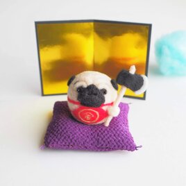 【受注製作】-端午の節句-まゆパグ金太郎(フォーン・黒) 五月人形お飾りセット　羊毛フェルトの画像