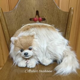 がま口になった犬✿うちの子そっくり✿ポメラニアンリュックタイプの画像