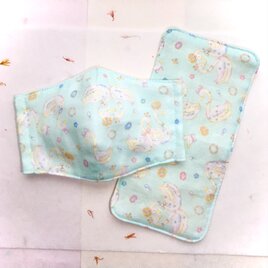 白鳥のマスクとハンカチのセット（ミントブルー）