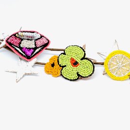 ３つセットブローチ フラワー＆レモン＆ピンクダイヤモンド