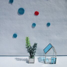 10　虹の町の家々　ブルー屋根の家 オブジェ　　ｽﾃﾝﾄﾞｸﾞﾗｽ