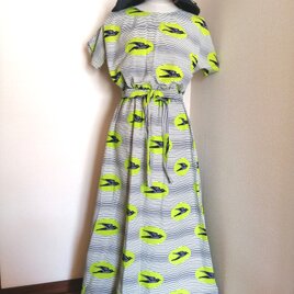 ブラウジング リボン付き マキシワンピース/アフリカ布