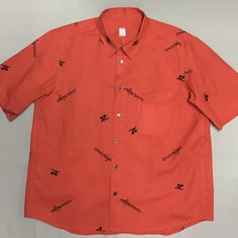 赤い浴衣地で作った半袖メンズシャツ送料無料　XLサイズ　の画像