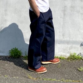 男女兼用/デニム好きのための岡山デニム・セルビッジワイドイージーパンツ/ネイビーステッチの画像